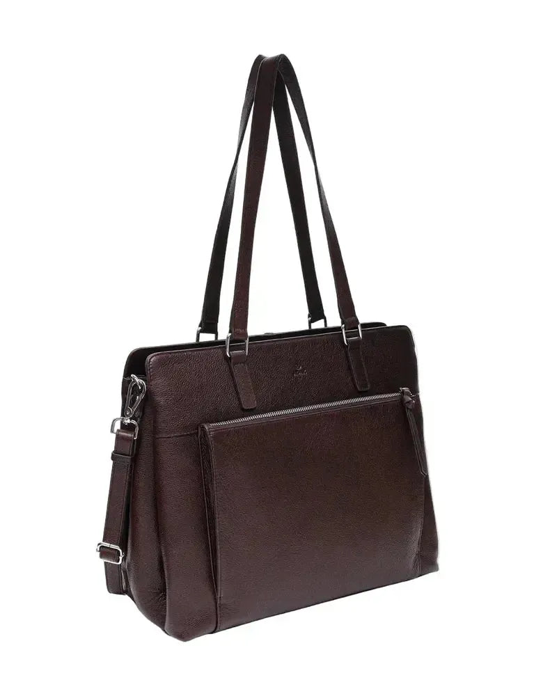 Adax Bergamo Lucca Skinn Laptop Skulderveske Dark Brown-Veske-BagBrokers