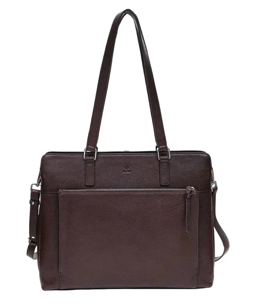 Adax Bergamo Lucca Skinn Laptop Skulderveske Dark Brown-Veske-BagBrokers