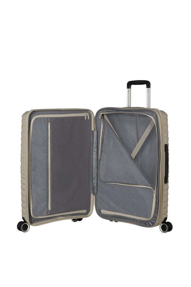 American Tourister Flytwist ekspanderende medium koffert 67 cm Sandstone-Harde kofferter-BagBrokers