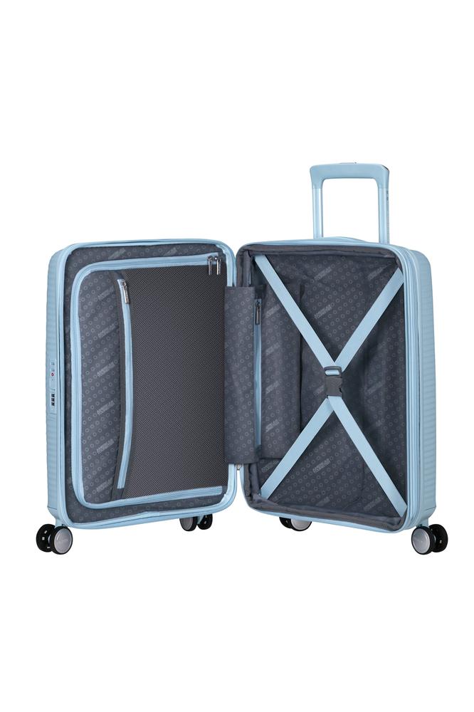 American Tourister Soundbox ekspanderende kabinkoffert 55 cm Pastel Blue-Harde kofferter-BagBrokers