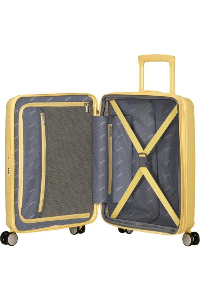 American Tourister Soundbox ekspanderende kabinkoffert 55 cm Pastel Yellow-Harde kofferter-BagBrokers