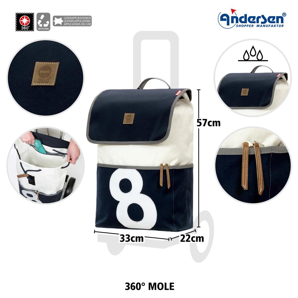 Andersen Royal Shopper 360 Mole 8 XL 29 cm Luftdekk med kulelager Blå-Trillevogn-BagBrokers