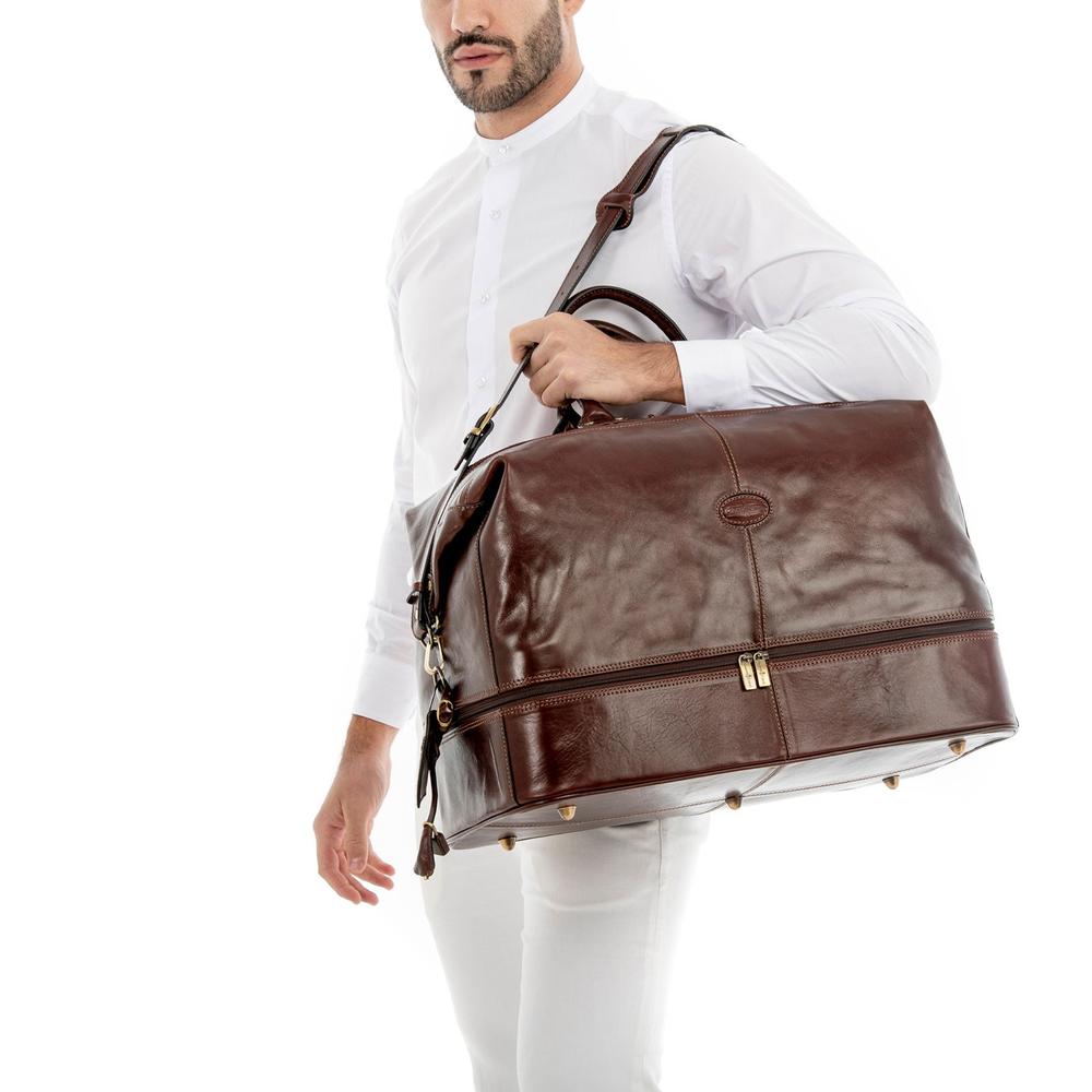 Gianni Conti Skinn reisebag i eksklusivt italiensk kalveskinn Brun-Bagger-BagBrokers