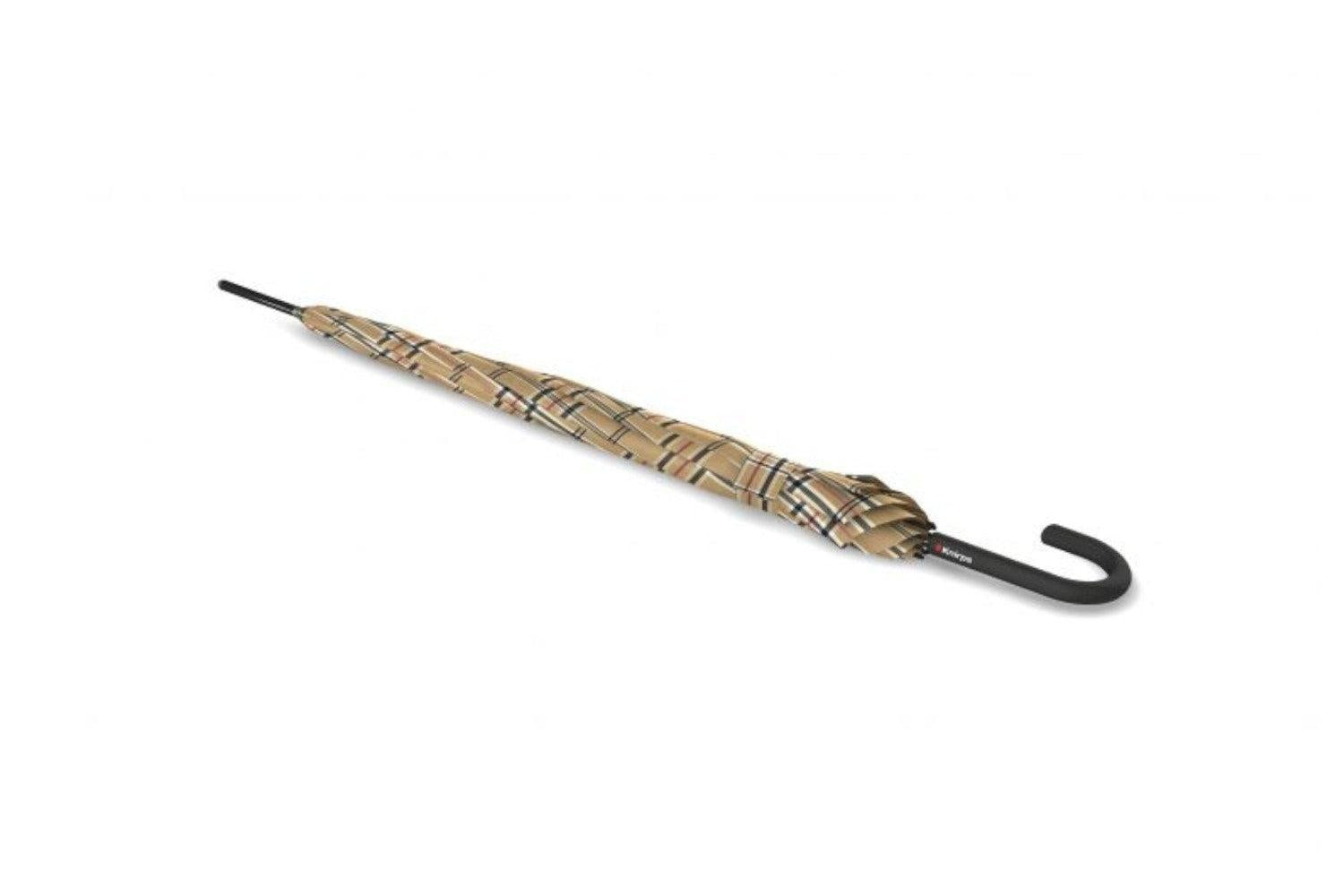 Knirps T.760 Lang paraply med buet håndtak Check Beige-Paraplyer-BagBrokers