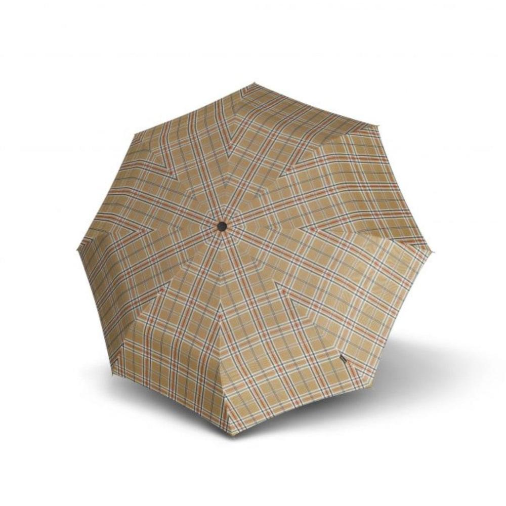 Knirps T.760 Lang paraply med buet håndtak Check Beige-Paraplyer-BagBrokers