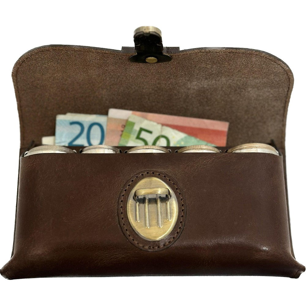 Myntapparat i stål med kraftig og solid skinnetui Cognac-Lommebok/ Kortholder-BagBrokers