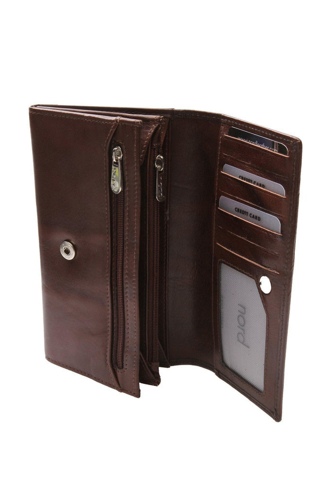 Lommebok/ Kortholder-Nord Leather. Dame skinn Portemone. 7 kortlommer/ myntlomme Brun-BagBrokers