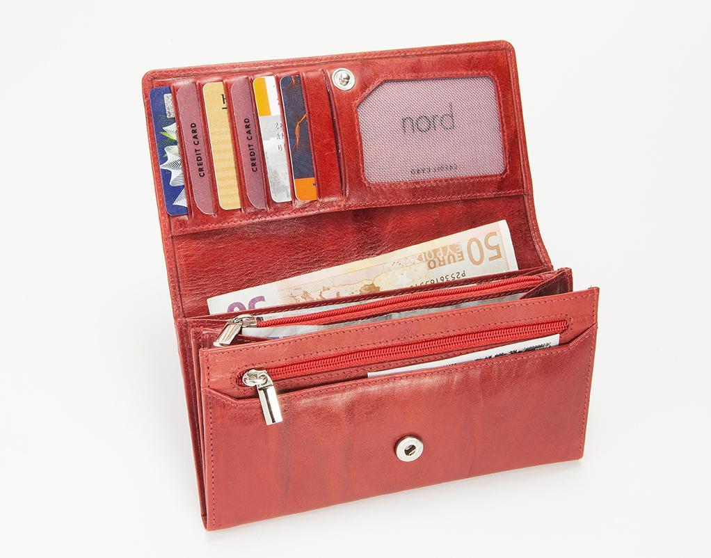 Lommebok/ Kortholder-Nord Leather. Dame skinn Portemone. 7 kortlommer/ myntlomme Rød-BagBrokers