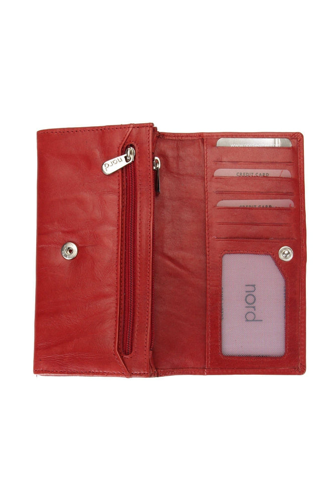 Lommebok/ Kortholder-Nord Leather. Dame skinn Portemone. 7 kortlommer/ myntlomme Rød-BagBrokers
