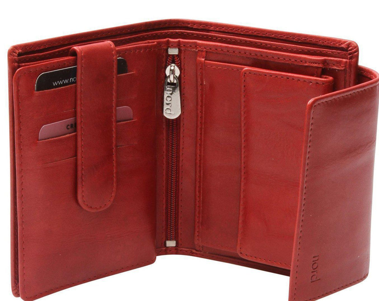 Lommebok/ Kortholder-Nord Leather. Dame skinn Portemone. 9 kortlommer/ myntlomme Rød-BagBrokers