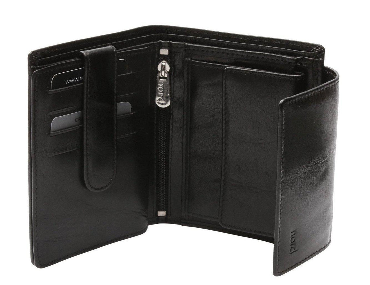 Lommebok/ Kortholder-Nord Leather. Dame skinn Portemone. 9 kortlommer/ myntlomme Sort-BagBrokers