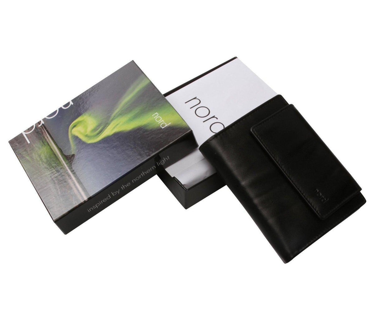 Lommebok/ Kortholder-Nord Leather. Dame skinn Portemone. 9 kortlommer/ myntlomme Sort-BagBrokers