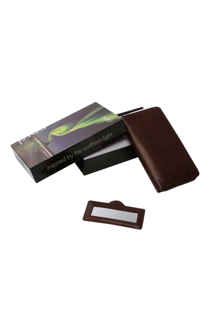 Lommebok/ Kortholder-Nord Leather. Dame Stor Portemone/ Clutch med speil. 8 kortlommer/ Iphone. Brun-BagBrokers