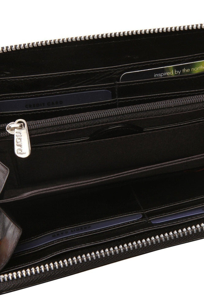 Lommebok/ Kortholder-Nord Leather. Dame Stor Portemone/ Clutch med speil. 8 kortlommer/ Iphone. Sort-BagBrokers