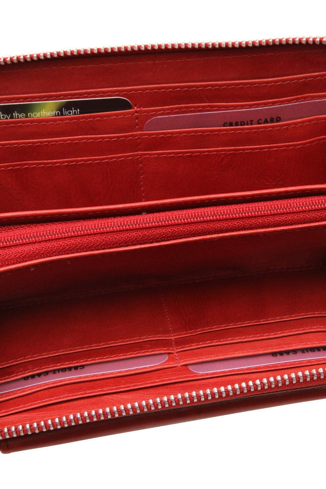 Lommebok/ Kortholder-Nord Leather. Dame Stor Portemone/ Clutch/ Speil + Iphone lomme Rød-BagBrokers