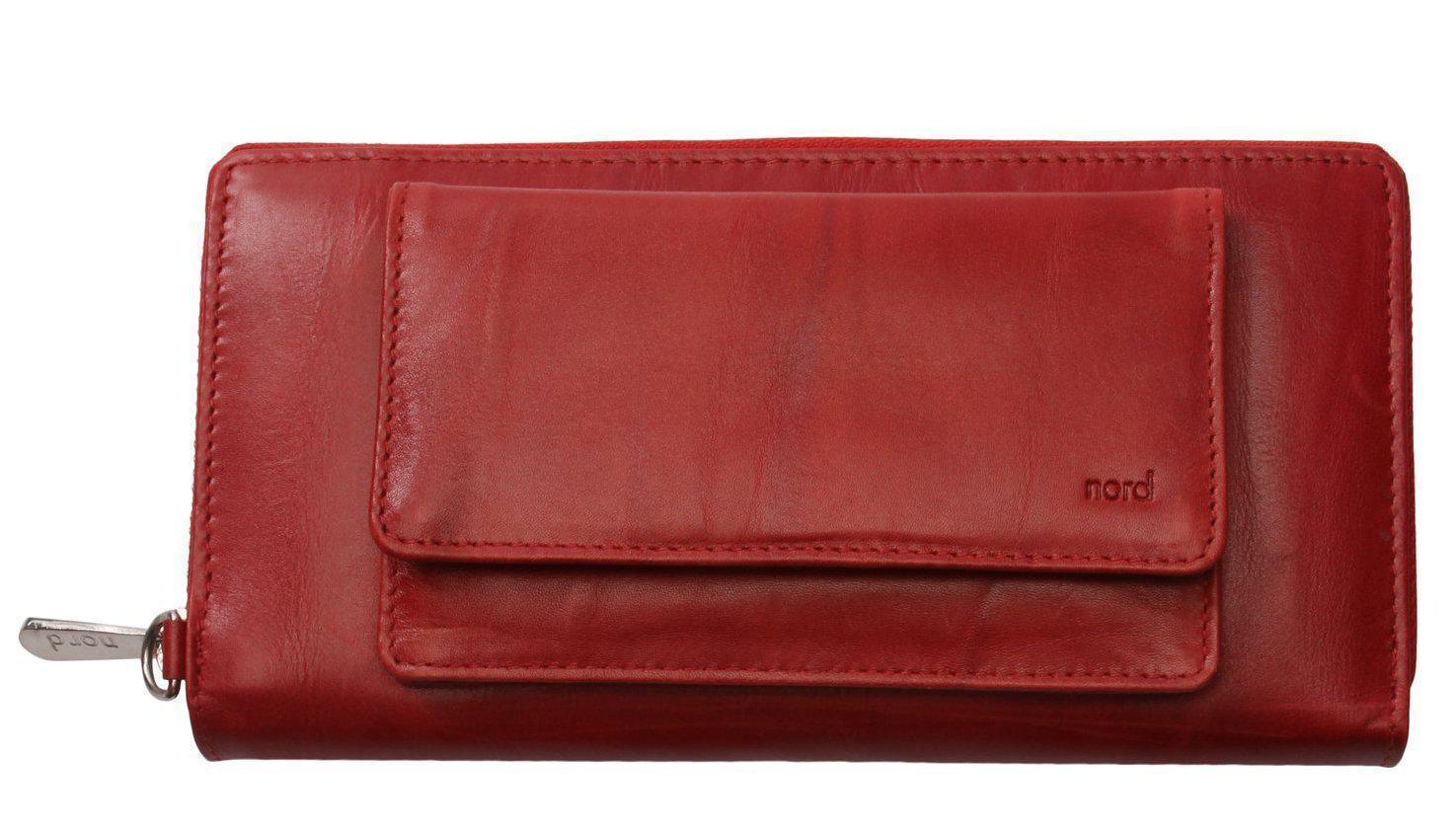 Lommebok/ Kortholder-Nord Leather. Dame Stor Portemone/ Clutch/ Speil + Iphone lomme Rød-BagBrokers