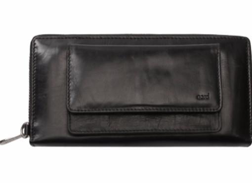 Lommebok/ Kortholder-Nord Leather. Dame Stor Portemone/ Clutch/ Speil + Iphone lomme Sort-BagBrokers