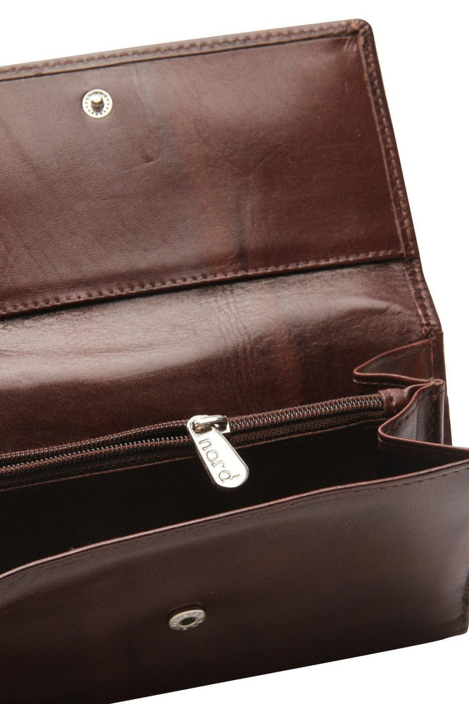 Lommebok/ Kortholder-Nord Leather. Dame stor skinn Portemone. 12 kortlommer/ myntlomme Brun-BagBrokers