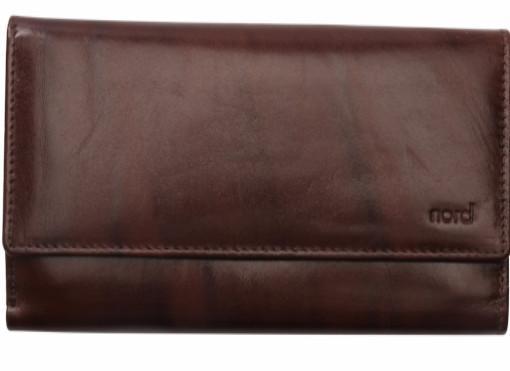 Lommebok/ Kortholder-Nord Leather. Dame stor skinn Portemone. 12 kortlommer/ myntlomme Brun-BagBrokers
