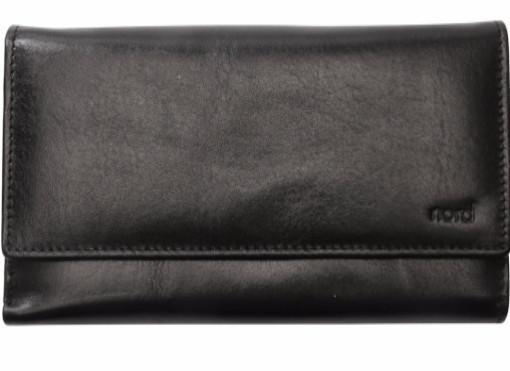 Lommebok/ Kortholder-Nord Leather. Dame stor skinn Portemone. 12 kortlommer/ myntlomme Sort-BagBrokers