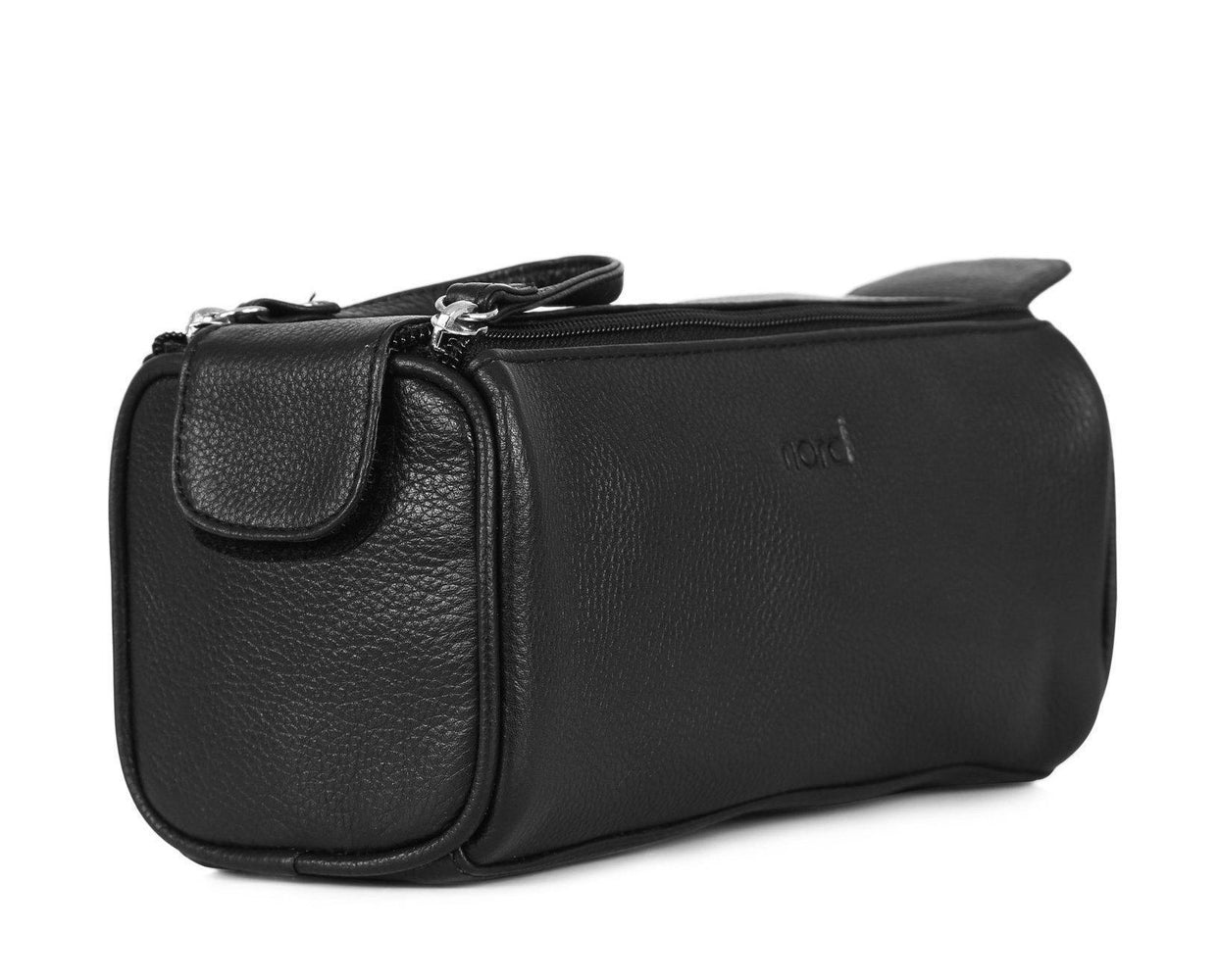 Toalettmappe-Nord Leather. Kompakt BOX Skinn toalettmappe med dobbel glidelås. Sort-BagBrokers