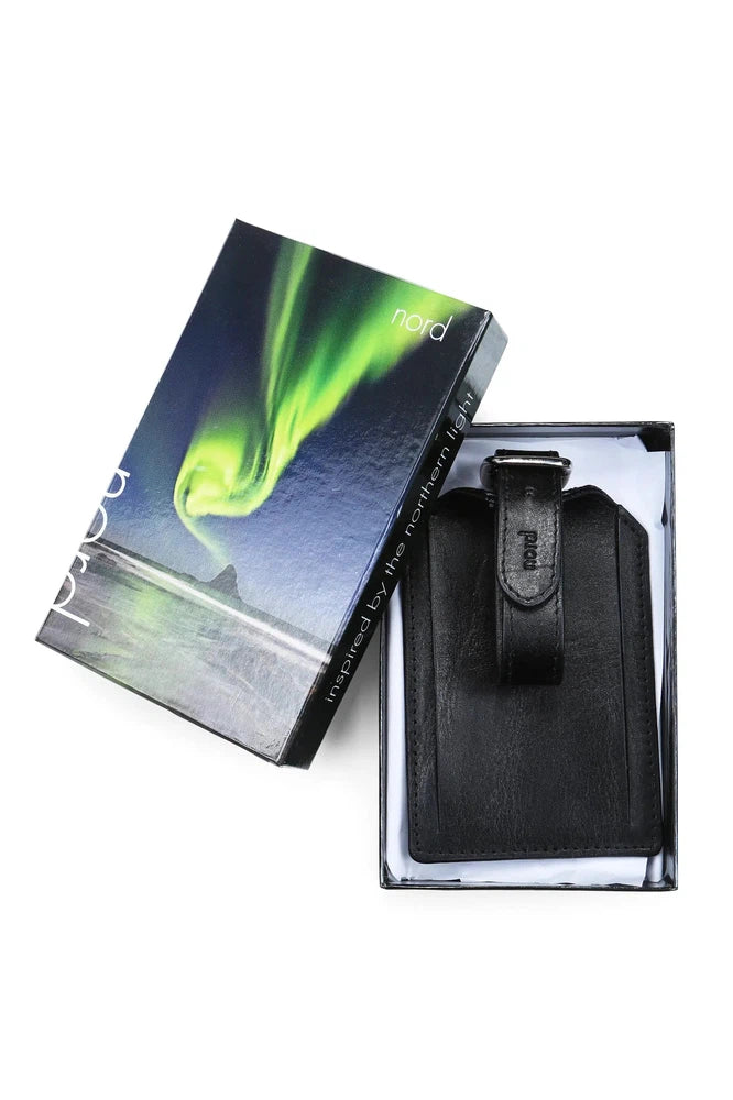 Nord Leather stor skinn adressetag Svart-Bagasjetag-BagBrokers