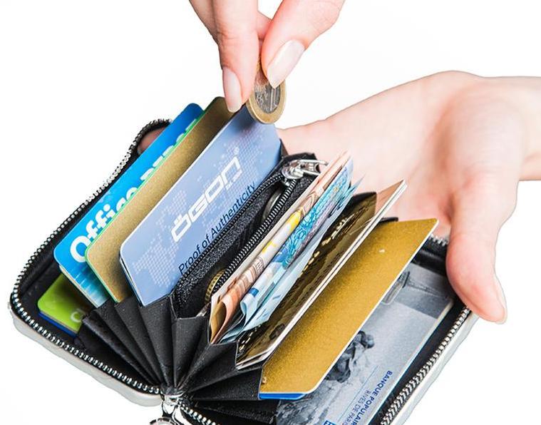 Lommebok/ Kortholder-Ögon Designs - Quilted Aluminium zipper lommebok/ kortholder 24 Kort sort-BagBrokers