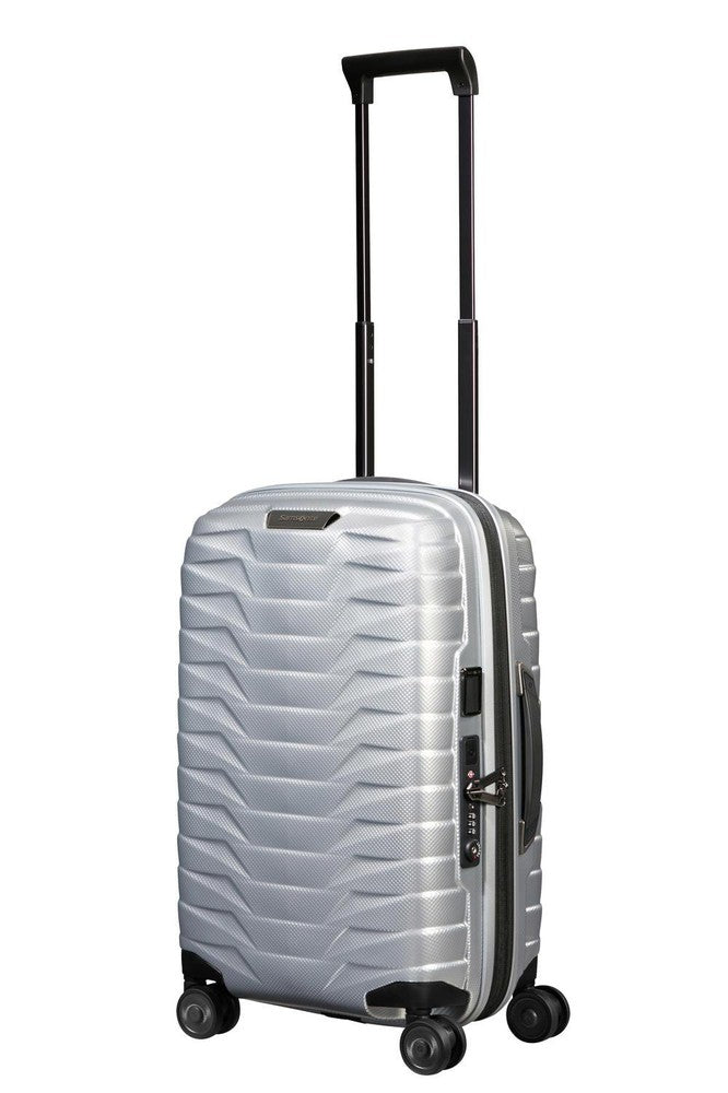 Samsonite PROXIS Utvidbar Smal kabinkoffert 35 cm bredde med 4 hjul Silver-Harde kofferter-BagBrokers