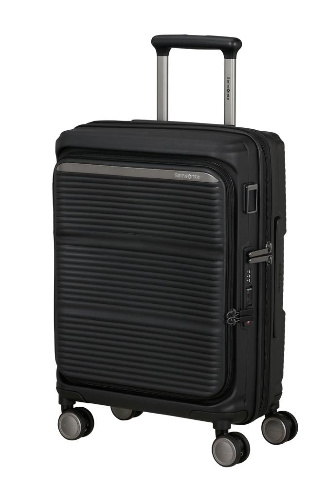 Samsonite Paralux Utvidbar kabinkoffert med dobbel inngang 55 cm Black-Harde kofferter-BagBrokers