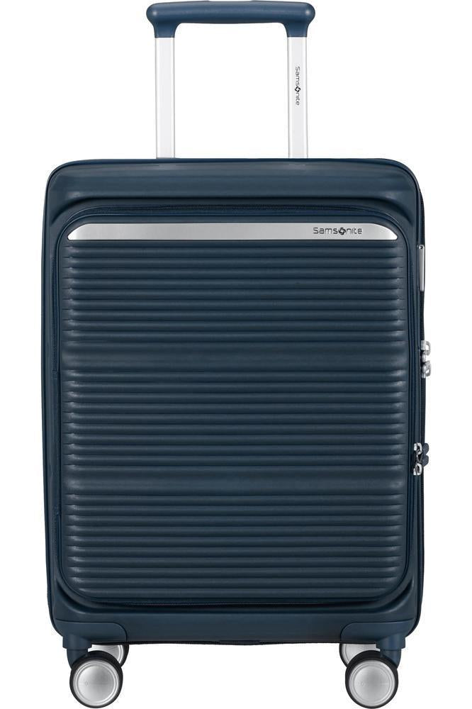 Samsonite Paralux Utvidbar kabinkoffert med dobbel inngang 55 cm Midnight Navy-Harde kofferter-BagBrokers