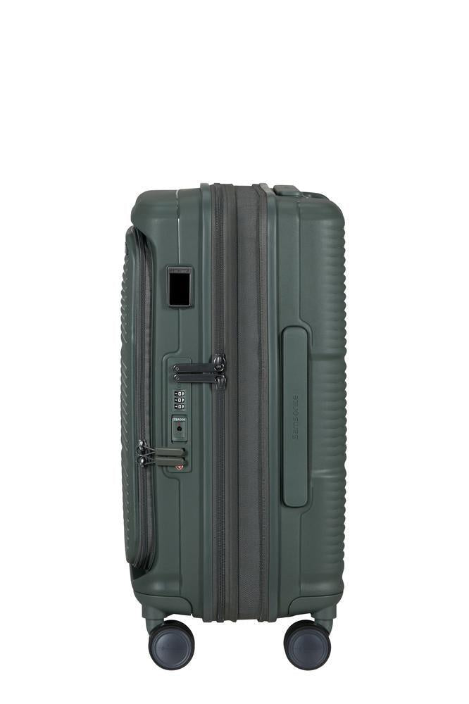 Samsonite Paralux Utvidbar kabinkoffert med dobbel inngang 55 cm Oliven-Harde kofferter-BagBrokers