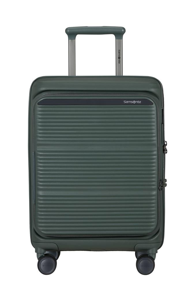 Samsonite Paralux Utvidbar kabinkoffert med dobbel inngang 55 cm Oliven-Harde kofferter-BagBrokers