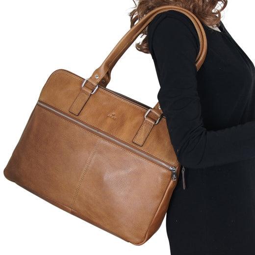 Adax Napoli Gerda Skinn håndveske 14" Cognac-Veske-BagBrokers