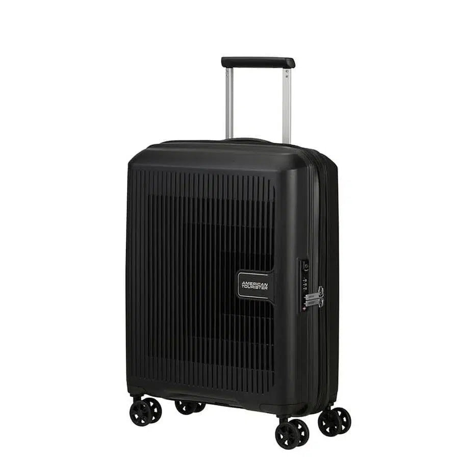 American Tourister AEROSTEP ekspanderende kabinkoffert 55 cm Black-Harde kofferter-BagBrokers