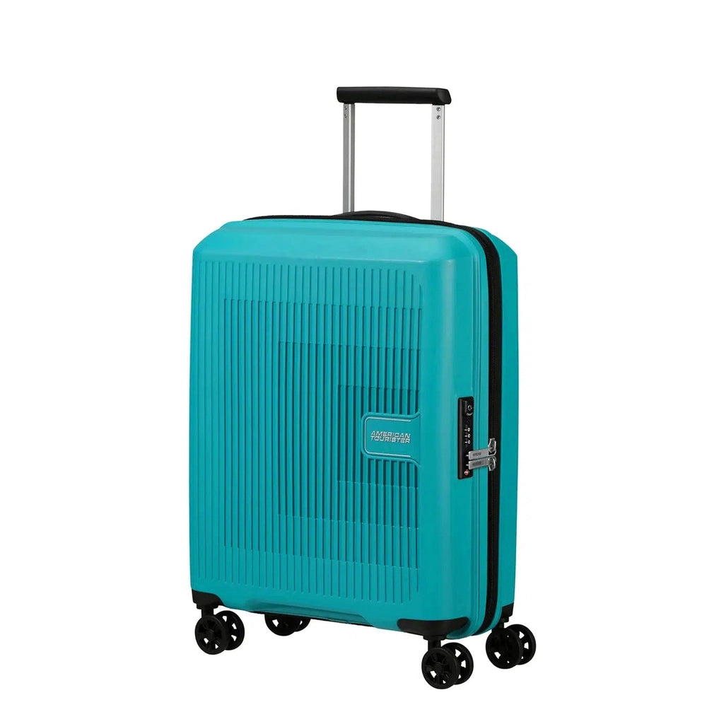 American Tourister AEROSTEP ekspanderende kabinkoffert 55 cm Turquoise-Harde kofferter-BagBrokers