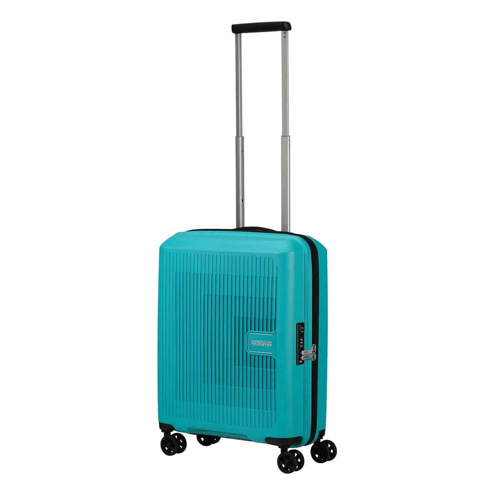 American Tourister AEROSTEP ekspanderende kabinkoffert 55 cm Turquoise-Harde kofferter-BagBrokers