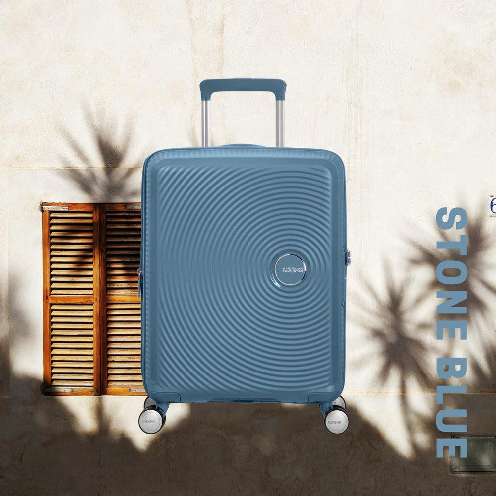 American Tourister Soundbox ekspanderende kabin koffert 55 cm Stone Blue-Harde kofferter-BagBrokers