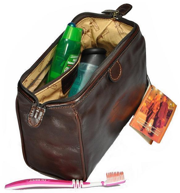 -Gianni Conti. Toalettmappe i eksklusivt Italiensk Kalveskinn. Sort-BagBrokers