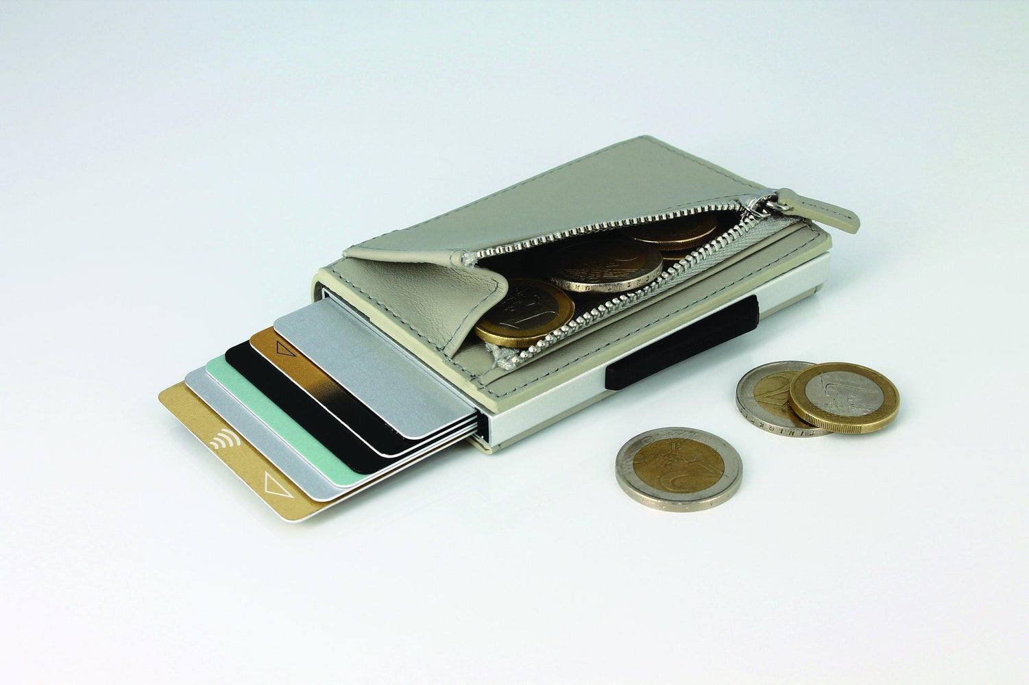 Lommebok/ Kortholder-Grå Ögon Cascade Premium Zipper Skinn Kortholder 8 kort.-BagBrokers