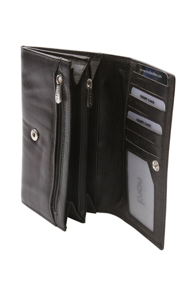 Lommebok/ Kortholder-Nord Leather. Dame skinn Portemone. 7 kortlommer/ myntlomme Sort-BagBrokers