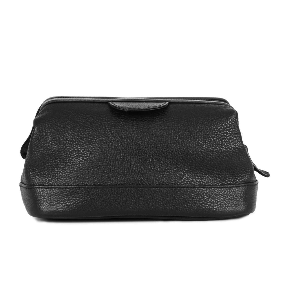 Toalettmappe-Nord Leather. Kompakt FRAME Skinn toalettmappe med bøyleåpning. Sort-BagBrokers