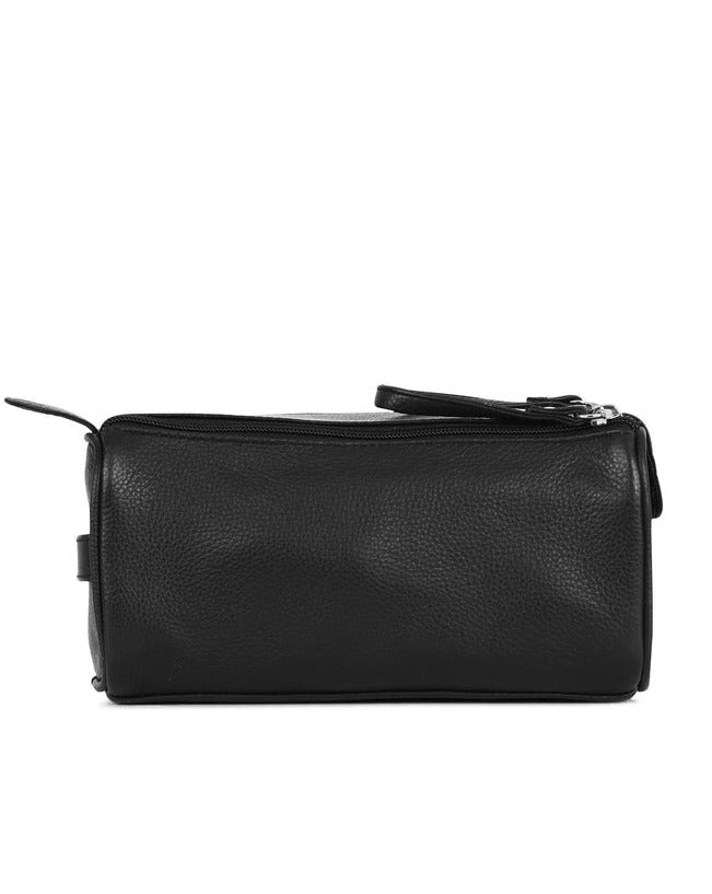 Toalettmappe-Nord Leather. Kompakt BOX Skinn toalettmappe med dobbel glidelås. Sort-BagBrokers