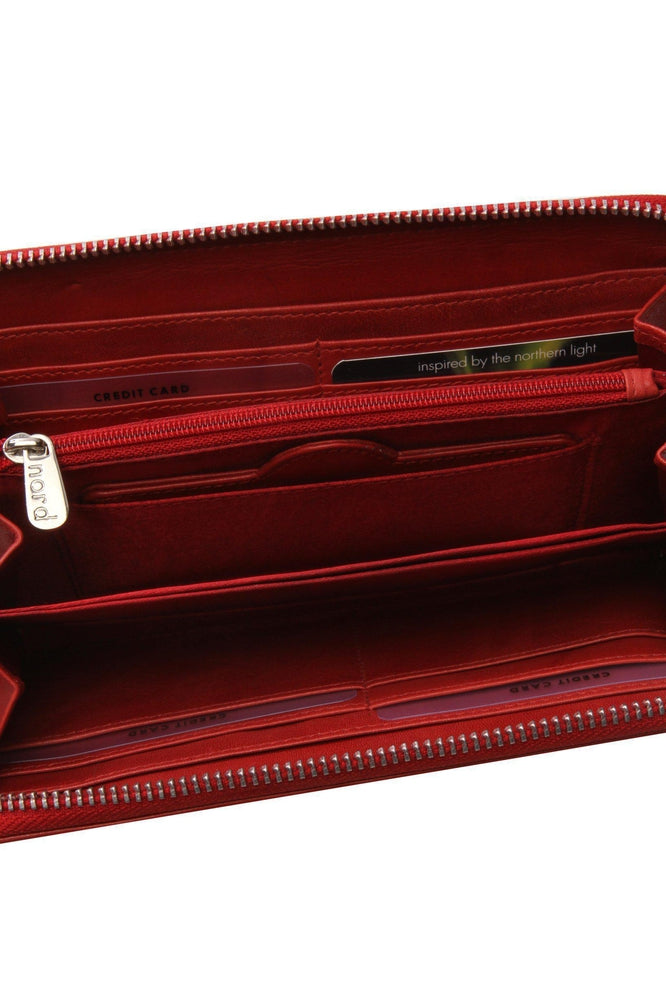 Lommebok/ Kortholder-Nord Leather. Dame Stor Portemone/ Clutch med speil. 8 kortlommer/ Iphone. Rød-BagBrokers