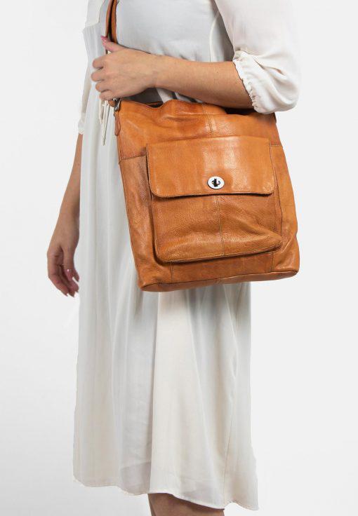 Re:Designed by Dixie 1656 Urban stor skulderveske i skinn Lyse Brun-Damevesker-BagBrokers