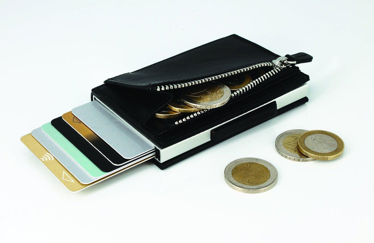 Lommebok/ Kortholder-Svart Ögon Cascade Premium Zipper Skinn Kortholder 8 kort.-BagBrokers