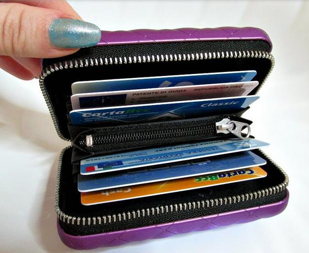 Lommebok/ Kortholder-Ögon Designs - Quilted Aluminium zipper lommebok/ kortholder 24 Kort lilla-BagBrokers