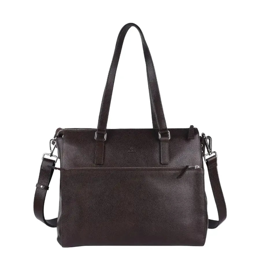 Adax Napoli Malia Skinn Laptop Skulderveske 14" Mørkebrun-Veske-BagBrokers