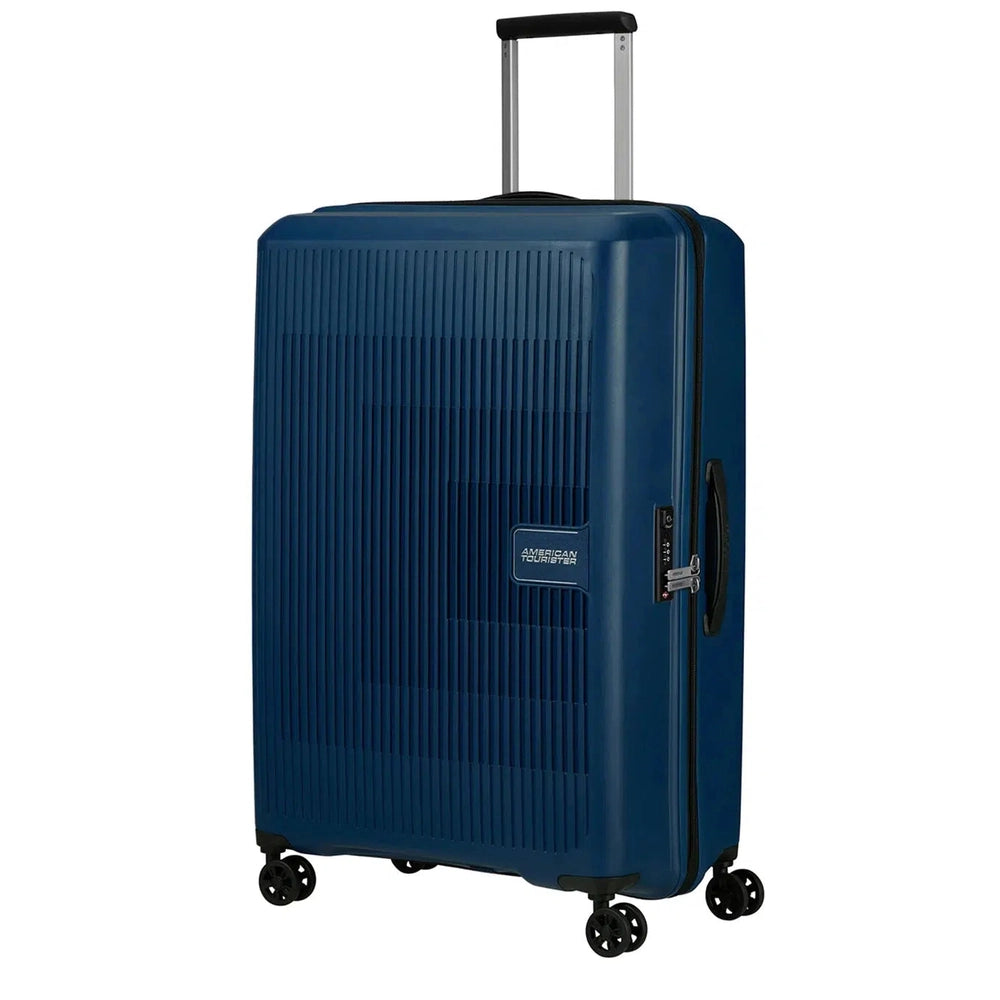 American Tourister AEROSTEP stor utvidbar koffert 77 cm Navy Blue-Harde kofferter-BagBrokers