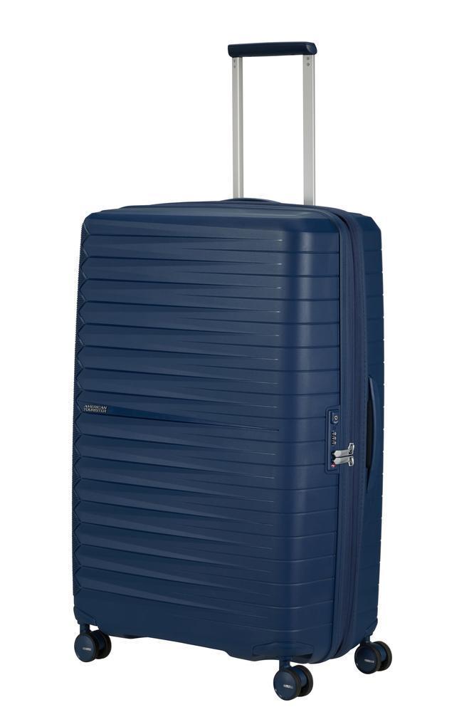 American Tourister FastForward ekspanderende stor koffert 78 cm Navy-Harde kofferter-BagBrokers
