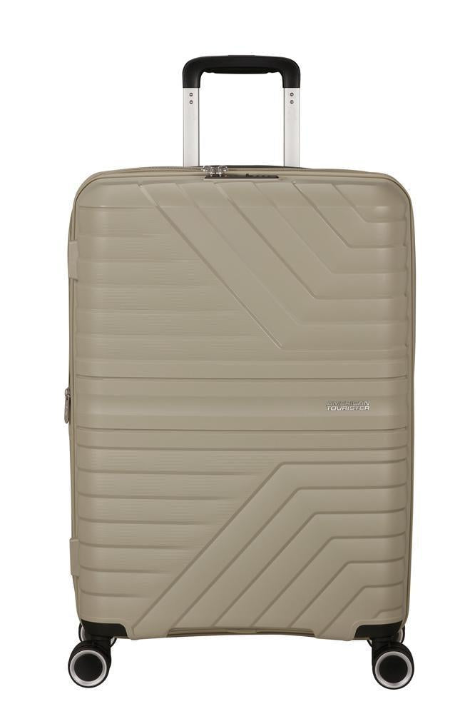 American Tourister Flytwist ekspanderende medium koffert 67 cm Sandstone-Harde kofferter-BagBrokers
